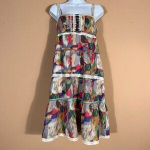 Cynthia Steffe Lined Tiered Crochet Detail Midi Dress